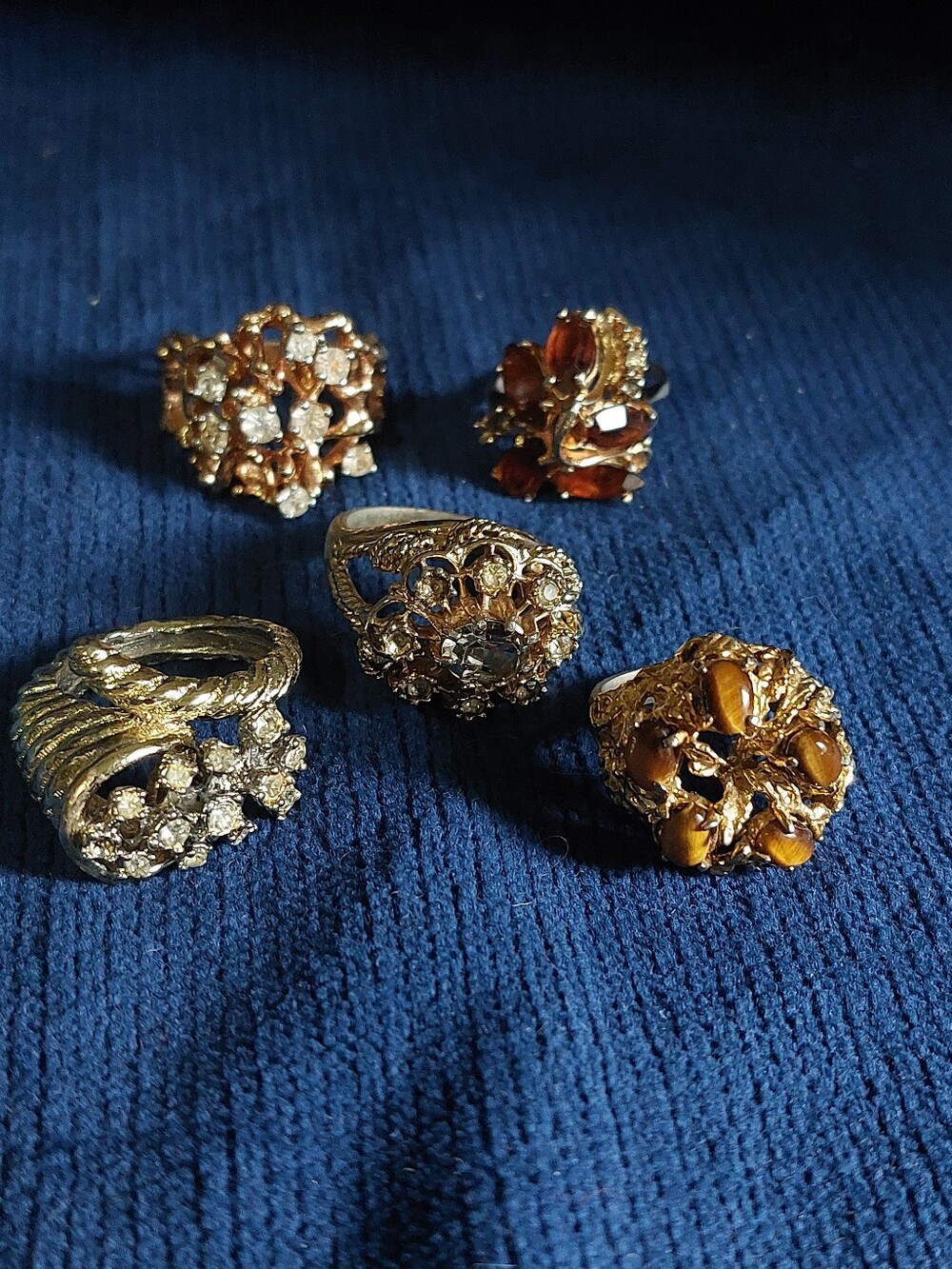 Vintage Cocktail Cluster Rings, Lot of 5, Various Sizes & Brands, Estate Items